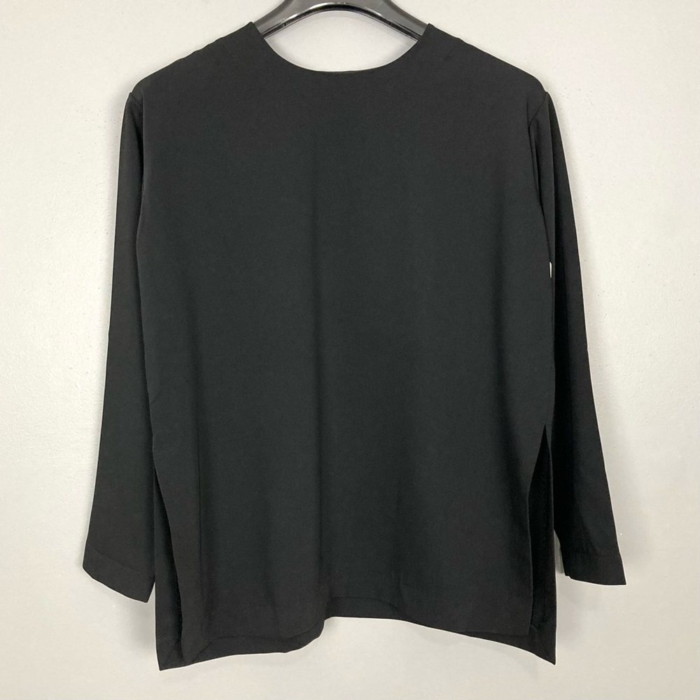 ROUCHA Tara Long Sleeve Top Women’s Size S Side Slits Back Zip Crepe Avant Garde